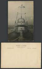 Buque militar buque de guerra acorazado barco puerto palmera postal foto real antigua segunda mano  Embacar hacia Argentina