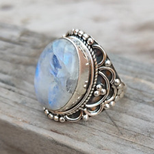 Anillo de plata 925 de piedra lunar arco iris hecho a mano anillo de joyería regalo de cumpleaños segunda mano  Embacar hacia Argentina