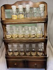 Vintage Wood Spice Rack Shelf w/ 2 Drawers + 18 Glass Bottles Wall Hanging for sale  Shipping to South Africa