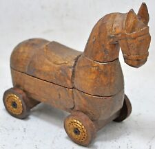 Vintage Wooden Horse Sur Roues Figurine Spice Boîte Original Main Sculpté Peint comprar usado  Enviando para Brazil