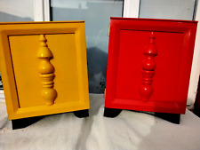 2 VINTAGE WOODEN HANDMADE BEDSIDE CABINETS STORAGE UNITS - RED & YELLOW for sale  Shipping to South Africa