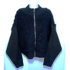 Jaqueta de lã de ovelha falsa Topshop preta com zíper completo punhos e mangas de malha tamanho 12 comprar usado  Enviando para Brazil