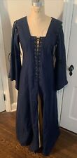 Dragon Rouge Clothing Blue Gold Linen Medieval Renaissance Dress Lace Up XL for sale  Shipping to South Africa