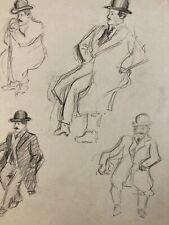 Dibujo Lápiz Retrato Hombre Sombrero Escuela Francesa Elegante Antiguo 1910 Arte segunda mano  Embacar hacia Argentina