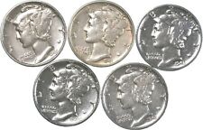 High Grade - 5 Coin Mercury Silver Dime Lot 1940-1945 Collection *656 for sale  Frederick
