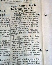 GORDIE HOWE Detroit Red Wings pontuação recorde de gols de hóquei NHL 1963 jornal antigo comprar usado  Enviando para Brazil