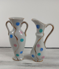 Used, VTG Miniature Porcelain Pastel Polka Dot Gold Detail Vase & Pitcher Set Japan for sale  Shipping to South Africa