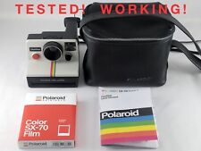 Cámara instantánea vintage Polaroid SX-70 blanca a rayas arco iris de un solo paso con estuche de película segunda mano  Embacar hacia Argentina