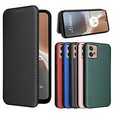 Capa telefone carteira couro fibra de carbono flip magnética capa + alça para Motorola comprar usado  Enviando para Brazil