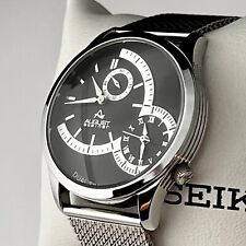 August Steiner Dual Time Mens Watch Black Dial Stainless Steel Milanese New Batt for sale  Shipping to South Africa