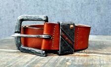 Cintura DIESEL da uomo marrone qualità in pelle logo tono argento vintage anello bandiera 38/95 usato  Spedire a Italy