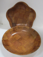 Conjunto de 2 tigelas quadriculadas de madeira com padrão de tecelagem comprar usado  Enviando para Brazil
