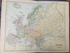 Mapa antiguo de Europa con fecha de la década de 1870 mapa en color del atlas mundial segunda mano  Embacar hacia Argentina