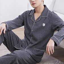 Conjuntos de pijama masculino simples roupa de dormir manga longa algodão top calça roupa de lazer comprar usado  Enviando para Brazil