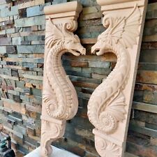 Ménsulas de dragón gótico de madera tallada a mano para chimenea envolvente segunda mano  Embacar hacia Mexico