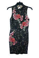 Vestido de renda As U Wish tamanho XS preto floral bordado bainha recorte rosas vermelhas comprar usado  Enviando para Brazil