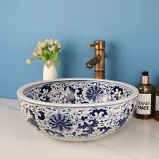 Blue Round Ceramic Basin Bowl Vanity Vessel Sink Antique Brass Mixer Faucet for sale  Shipping to South Africa