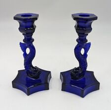 Par de candelabros vintage SGM de vidrio sándwich azul cobalto para peces koi , usado segunda mano  Embacar hacia Argentina