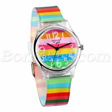 Relógios de quartzo transparentes com listras coloridas arco-íris para crianças presente de dia das crianças, usado comprar usado  Enviando para Brazil