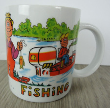 Caneca de pesca vintage humor/engraçado xícara de café "A evolução da pesca" barco homem do lago, usado comprar usado  Enviando para Brazil