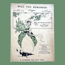 Partitura musical de colección Will You Rememberg Sweetheart solo de Maytime Sigmund Romberg 1917 segunda mano  Embacar hacia Argentina