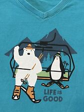 Long Sleeved Women's XL Life is Good "Bear Penguin Ski” LG Crusher V Neck Tee for sale  Shipping to South Africa