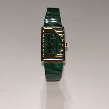 Reloj elástico de piedra malaquita verde chapado en oro para damas, usado segunda mano  Embacar hacia Argentina
