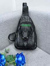 Bolsa tiracolo masculina cabeça de crocodilo real luxuosa mochila tiracolo. preto comprar usado  Enviando para Brazil