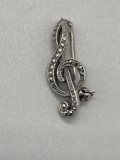 Sterling Silver Musical Note Brooch Pin With Marcasite Stones Hallmarked 3cm  for sale  Shipping to South Africa