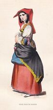 Salerno Campania Italian Mujer Italia Costumes Grabado en Madera Grabar 1840 segunda mano  Embacar hacia Argentina