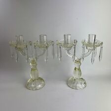 Par de candelabros franceses vintage de vidrio transparente con gotas de cristal colgantes segunda mano  Embacar hacia Mexico