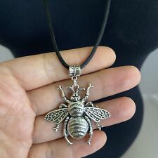 A Bee Bumblebee Tibetan Silver Charm Pendant Long 30" Black Cord Necklace for sale  ASHBOURNE