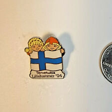 Vintage 1994 Olympics Tervetuloa Lillehammer Norway 2 Children Holding Flag Pin myynnissä  Leverans till Finland