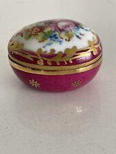 Vtg Limoges France Hand Painted Floral Porcelain Egg Trinket Box Rose Color, used for sale  Shipping to South Africa