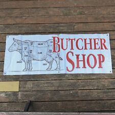 Butcher Shop Cow Banner Vinyl 64" x 24" Steaks Advertising BBQ Pit Man Cave Farm for sale  Shipping to South Africa