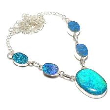 Colar de joias de prata esterlina 925 feito à mão com pedra preciosa opala tripla azul 18" comprar usado  Enviando para Brazil