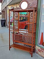 antique Victorian oak etagere display cabinet Ball & Stick Tall shelf + mirrors for sale  Racine