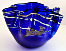 Scott L. Curry Cobalt Blue Handkerchief Freeform Bowl Gold Leaf by Rosen Signed for sale  Shipping to South Africa