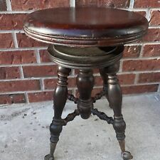 Wood Piano Stool Glass Ball & Claw Feet Adjustable Swivel Seat 1908 Antique for sale  Shipping to South Africa
