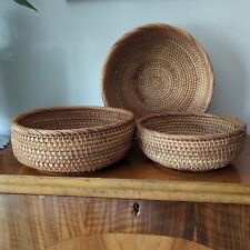 Three Rattan Wicker Round Storage Baskets Bowls VGC for sale  Shipping to South Africa