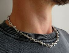Collana da uomo donna catena in acciaio inox spinato argento girocollo maglia  usato  Milano