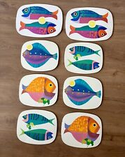 Vintage Set 8 Worcester Ware Colourful Fish Placemats / Table Mats 1960s Retro! for sale  Shipping to South Africa
