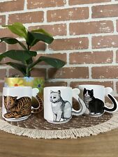 Vintage Tuxedo Tabby Cat Coffee Mug Cup Set 3 Tail Handle Japan Cat Lovers, used for sale  Shipping to South Africa