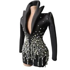 2023 Women Shiny Sequins Pearl Rhinestone Jacket Sexy Stage Costume for sale  Shipping to South Africa