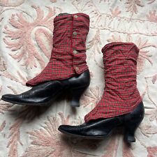 Botas altas antigas vitorianas de couro preto sapatos com cadarço e capas de sapatos xadrez vermelhas comprar usado  Enviando para Brazil