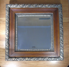 Antique Oak Wood Framed Beveled Mirror Silver Gilt Gilded Square Ornate for sale  Shipping to South Africa