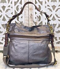 FOSSIL Metallic Silver Pewter Leather EXPLORER HOBO Convertible Handbag Purse, used for sale  Shipping to South Africa