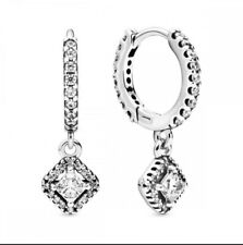 Pandora Square Sparkle Hoop Drop CZ Zirconia Earrings -S925 Sterling Silver for sale  Shipping to South Africa