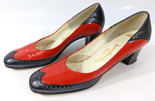Zapatos de salón Marshall Field & Co vintage rojos y marinos 8 AAAA extra súper estrechos segunda mano  Embacar hacia Argentina