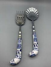 Hermosos utensilios para servir azul y blanco cuchara y tenedor mangos de cerámica floral segunda mano  Embacar hacia Mexico